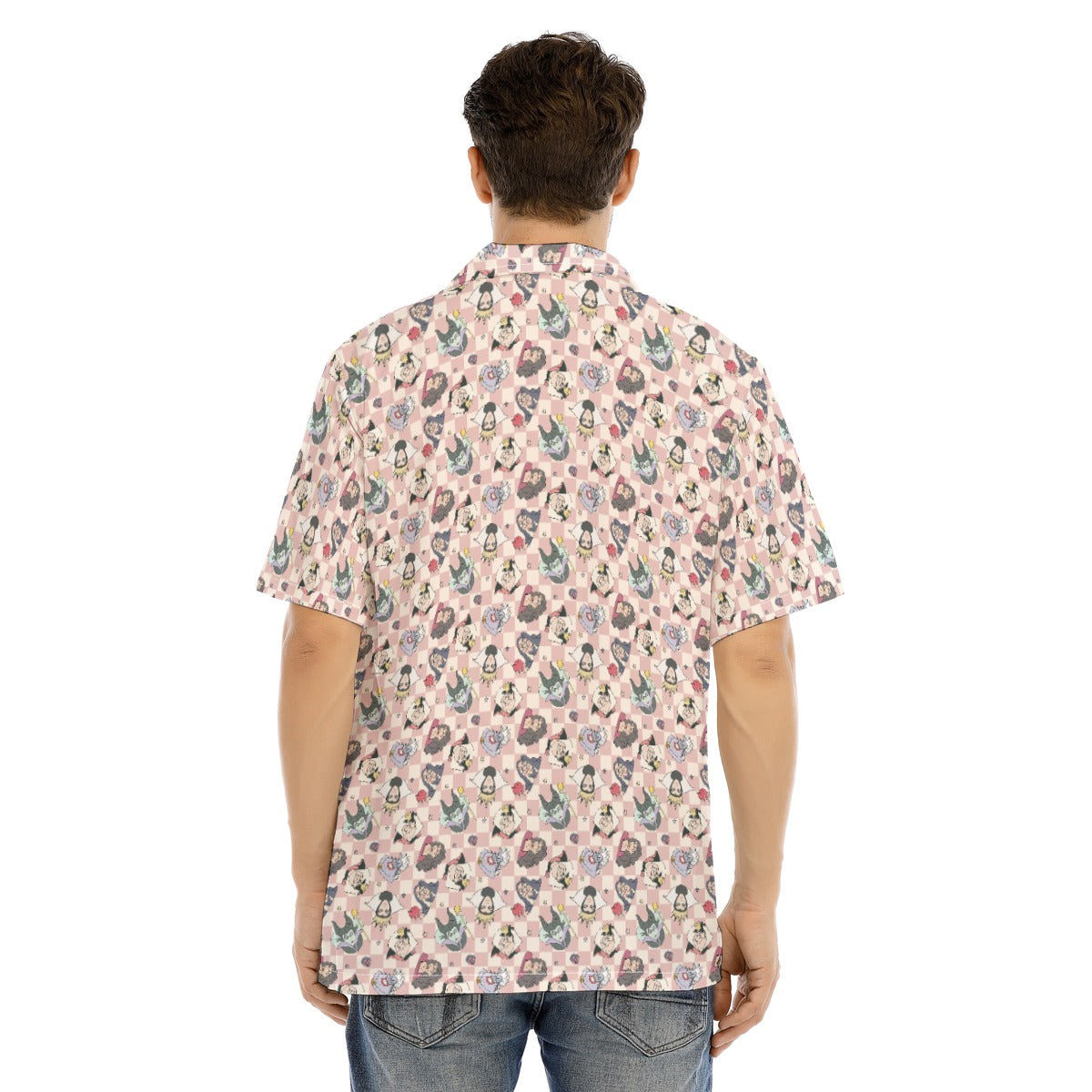 Pink Checker Disney Villains - Men's Hawaiian Button Up Shirt