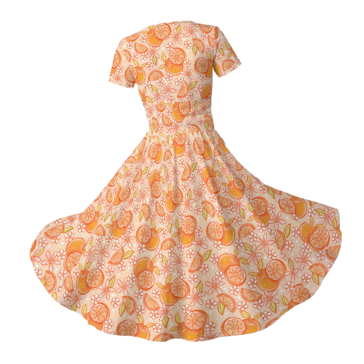 Summer Fruits - Oranges - Women's V-Neck Ruched Midi Dress