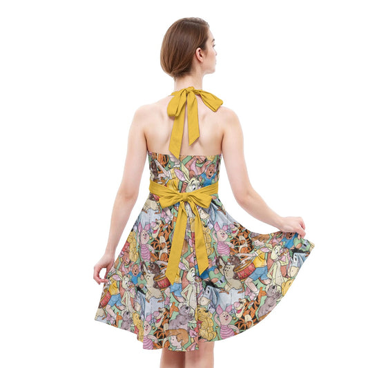 Sketched Hundred Acre Crew - Women's Halter Vintage Pocket Dress