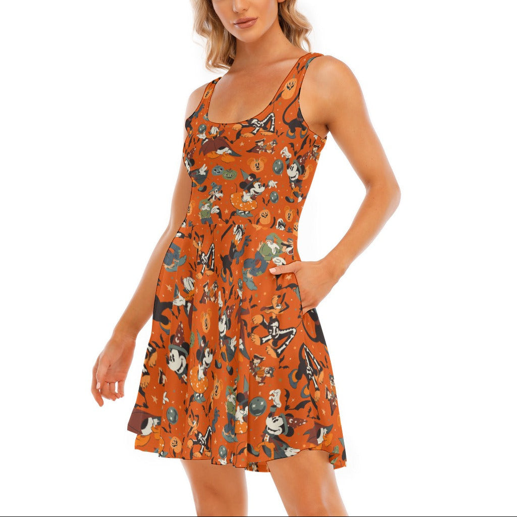 Vintage Halloween Parade - Women's Sleeveless Pocket Skater Dress