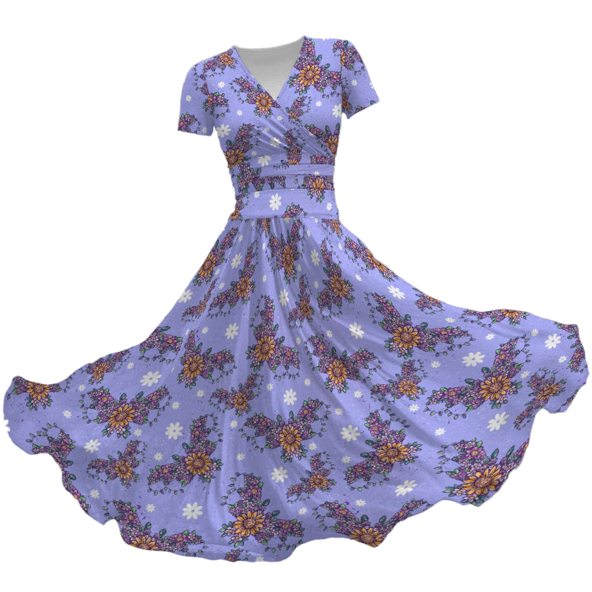 Blooming Bats - Women's V-Neck Ruched Midi Dress