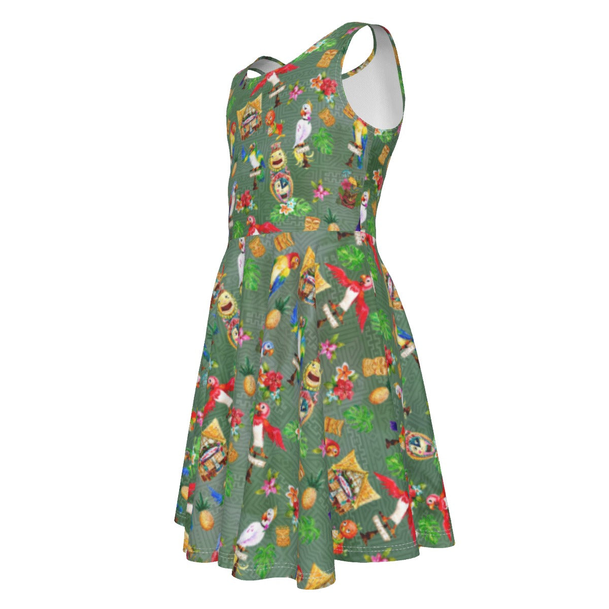 Orange Bird & Tiki Friends - Kid's Sleeveless Skater Dress