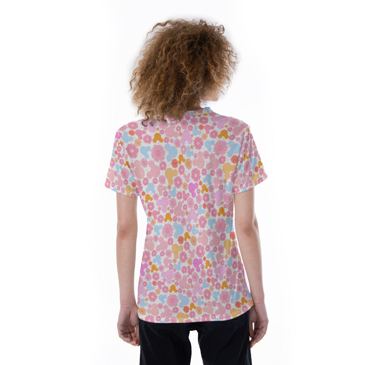 Retro Floral Mouse - Women's Short Sleeve V-Neck T-Shirt