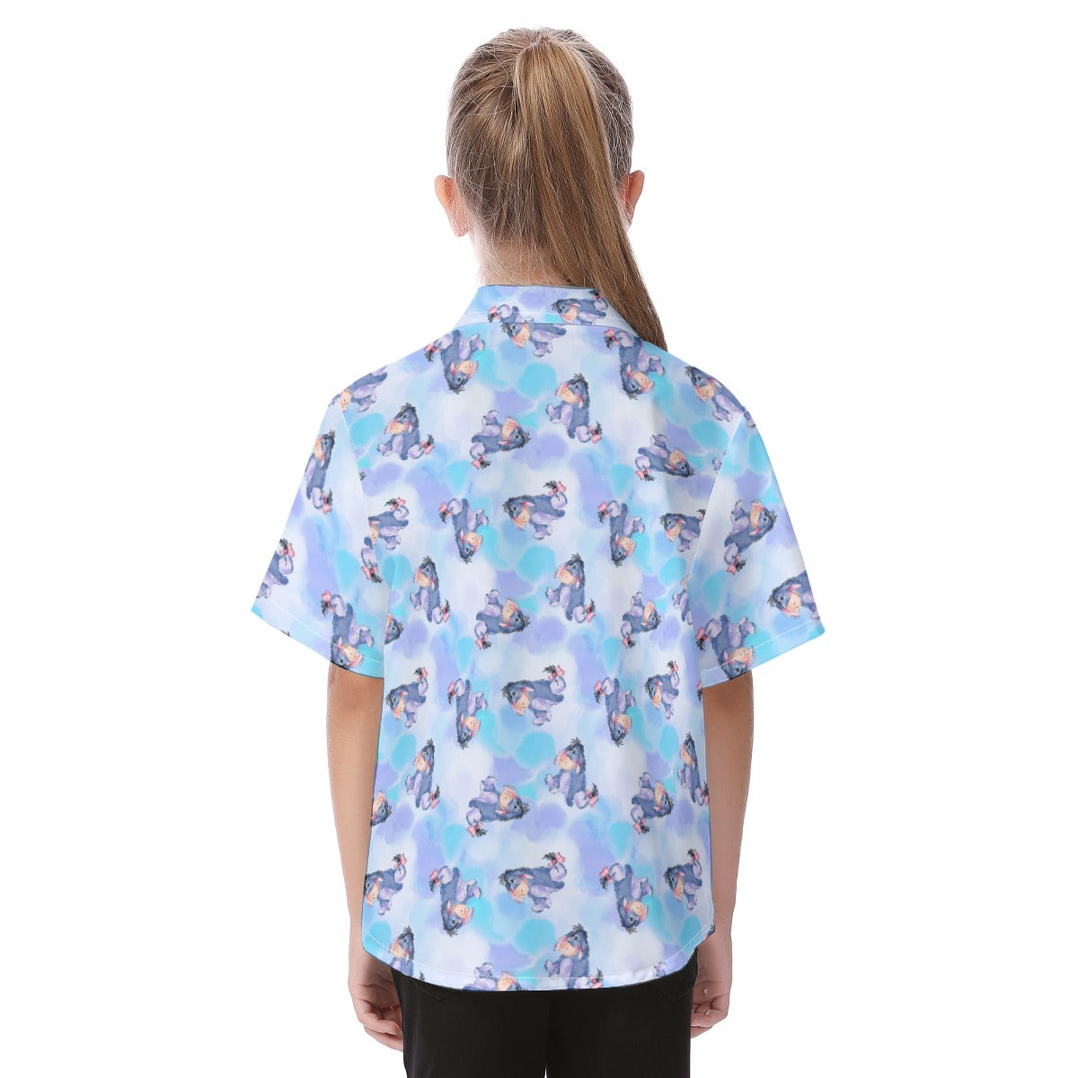 Watercolor Gentle Donkey - Kid's Hawaiian Button Up Shirt