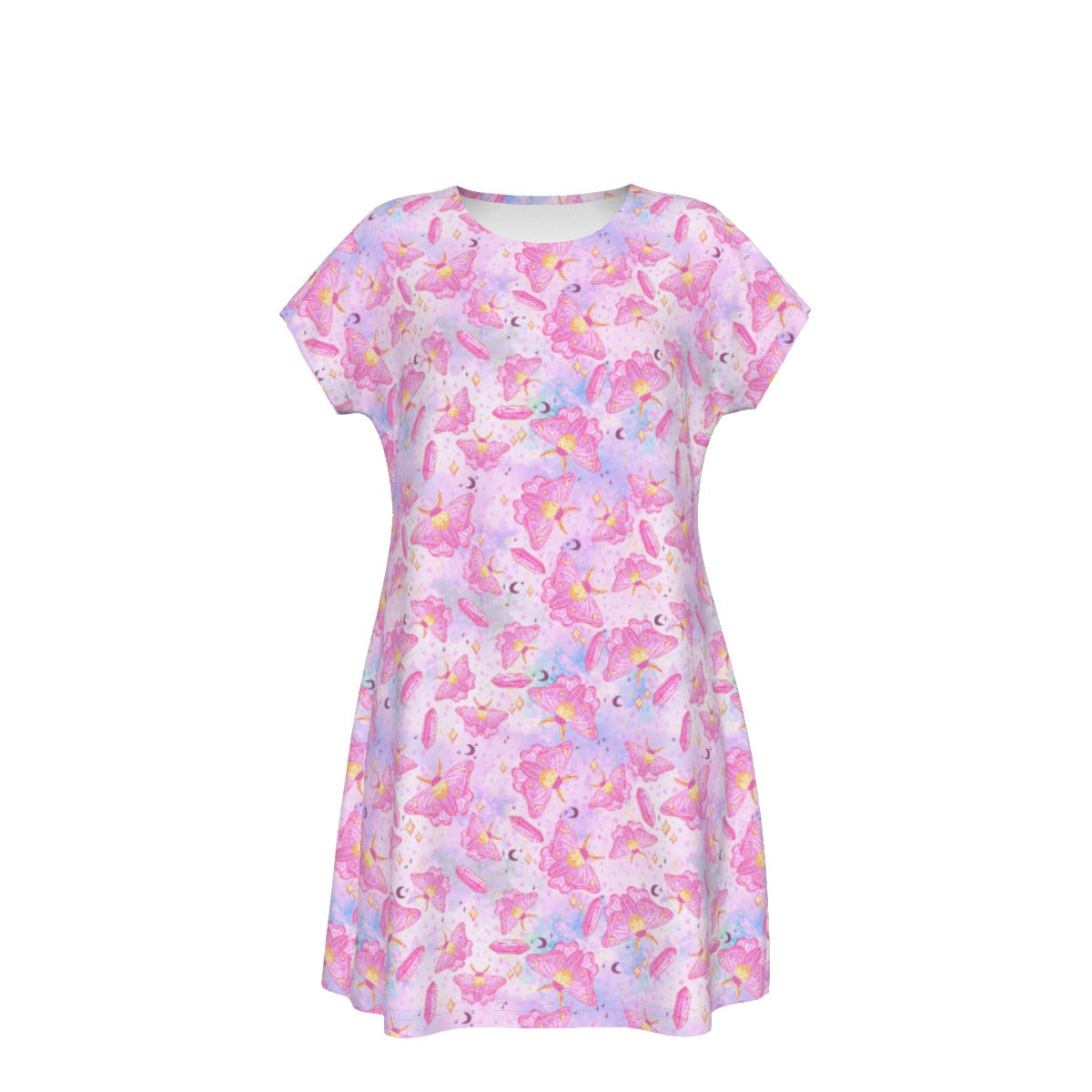 Pink Crystal Lunar Moths - Women's T-Shirt Dress