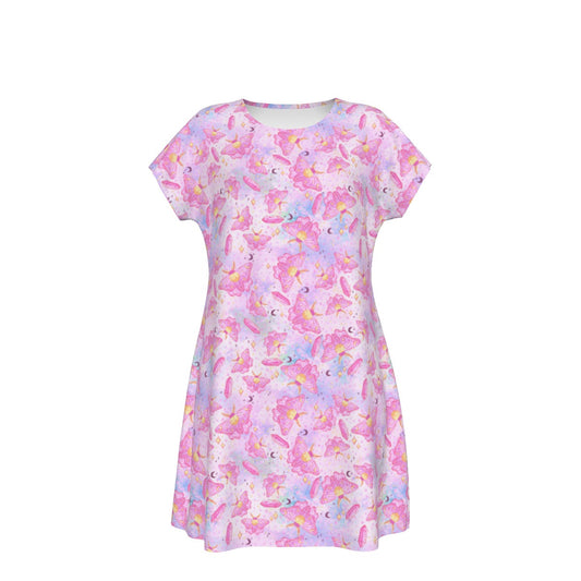 Pink Crystal Lunar Moths - Women's T-Shirt Dress