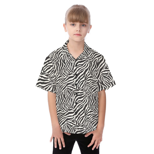 Animal Print - Zebra - Kid's Hawaiian Button Up Shirt