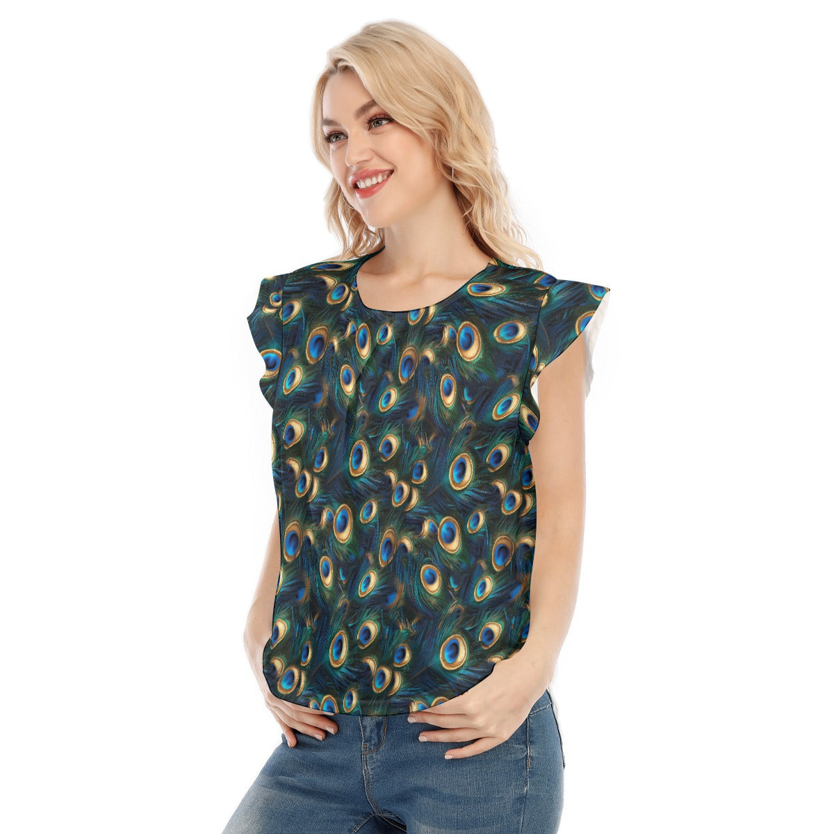 Animal Print - Peacock - Women’s Flutter Sleeve Top