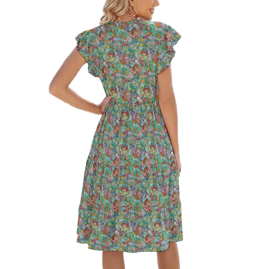 Tattoo Hearts Space Cowboys & Friends - Women's Tiered Pocket Midi Dress