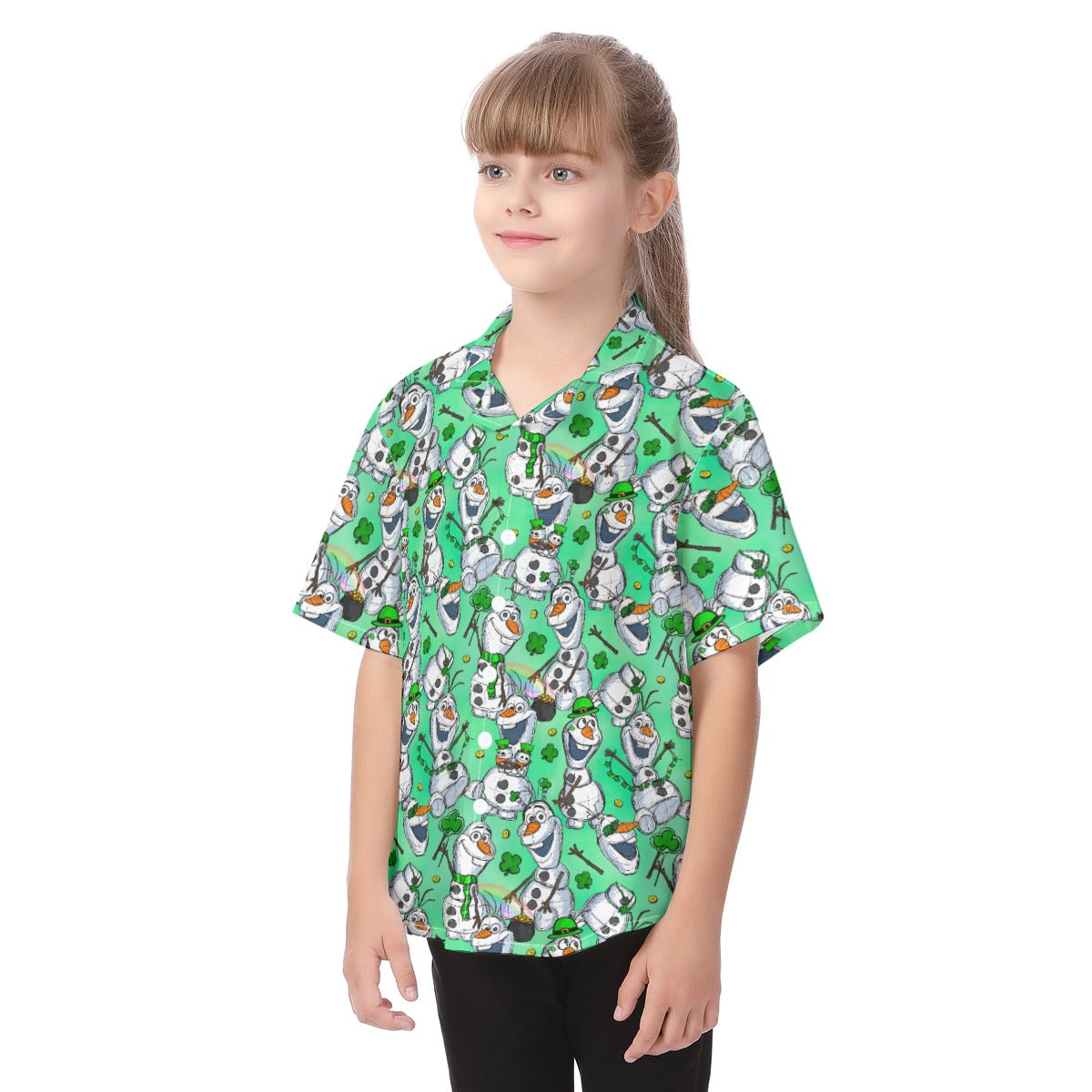 Sketched Snowman St. Patrick’s Day - Kid's Hawaiian Button Up Shirt