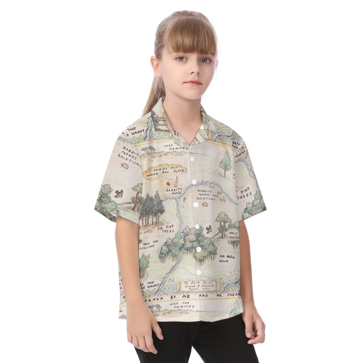 Hundred Acre Map - Kid's Hawaiian Button Up Shirt