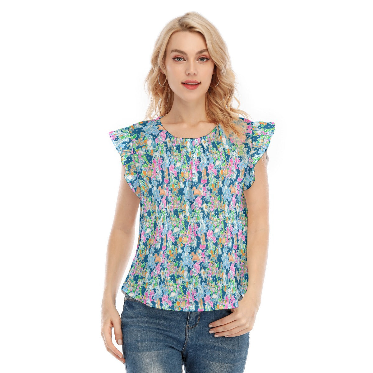 Tropical Paws & Petals - Beloved Dogs - Women’s Flutter Sleeve Top