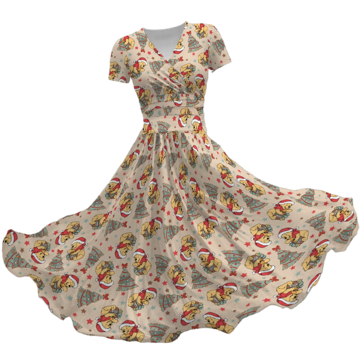 Cozy Bear Holiday Cheer - Women's V-Neck Ruched Midi Dress