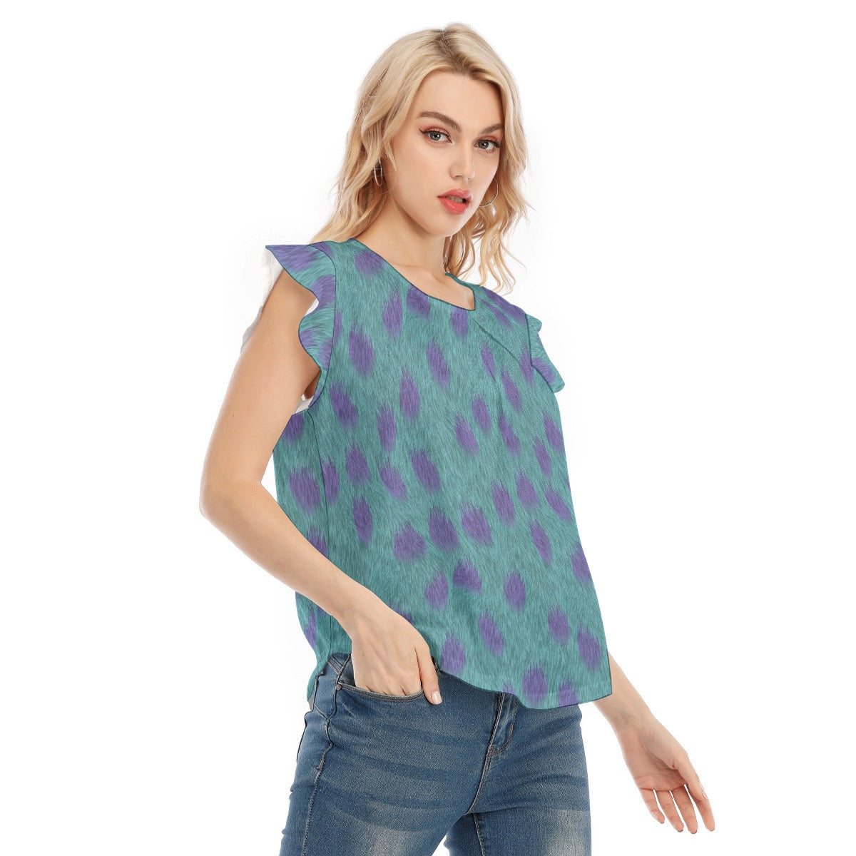 Turquoise Monster Spots - Women’s Flutter Sleeve Top