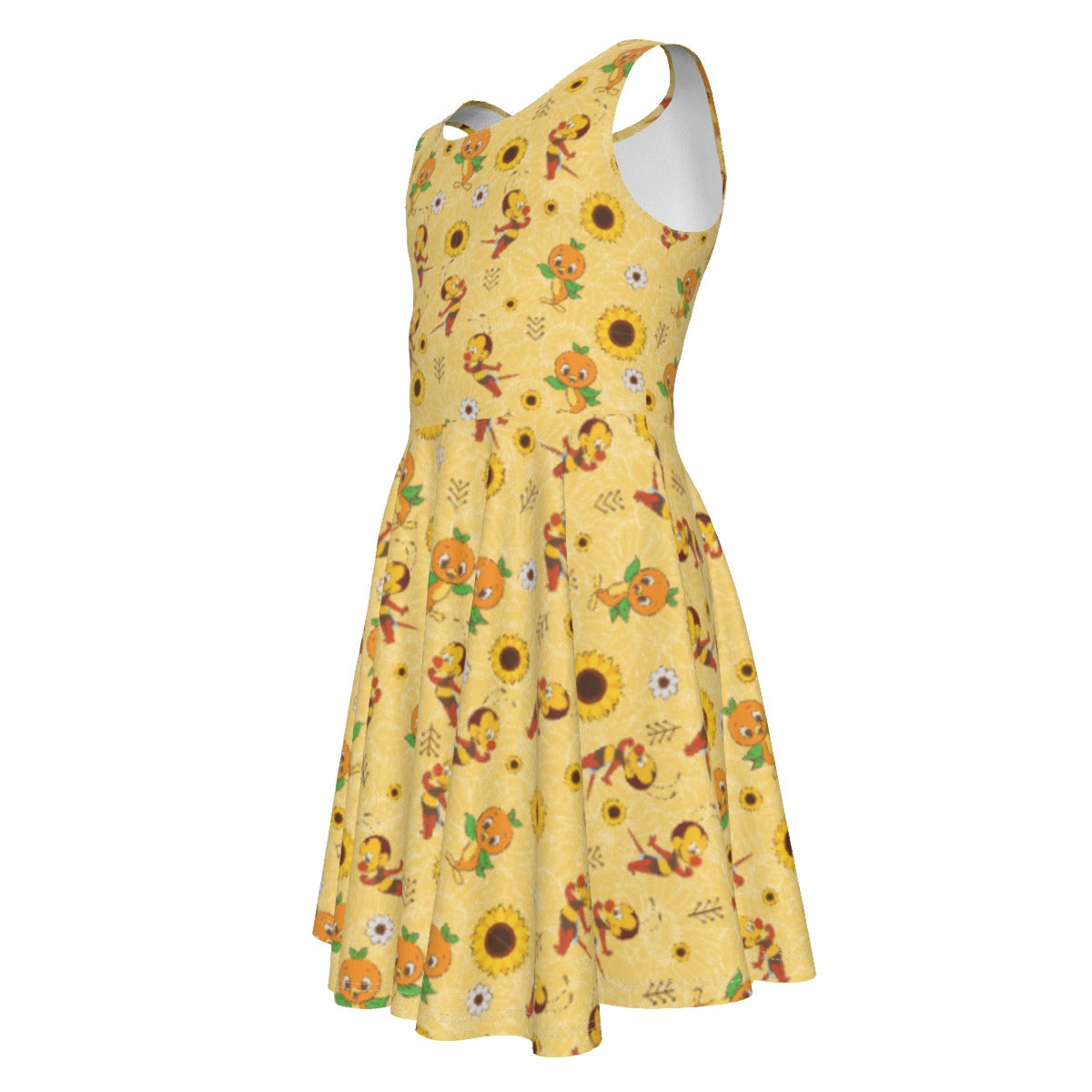 Cheerful Bee & Citrus Bird- Kid's Sleeveless Skater Dress