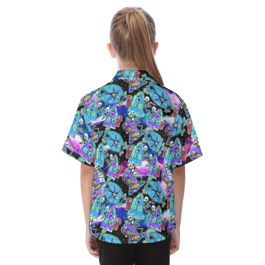 Haunting Romance Sketchched - Kid's Hawaiian Button Up Shirt