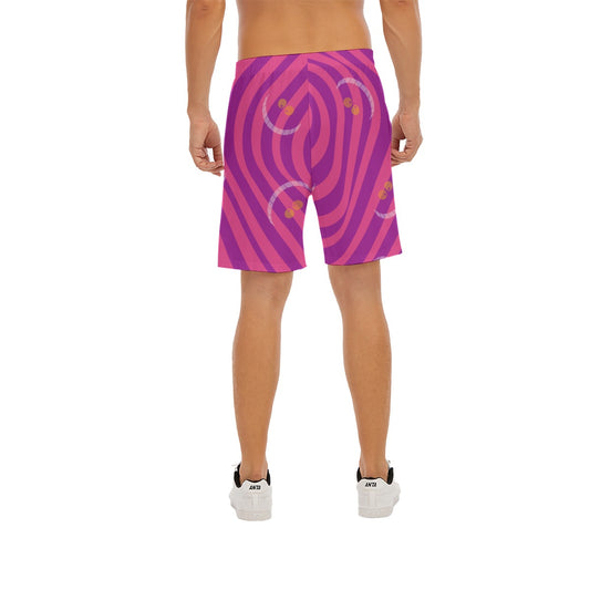 Whimsical Grinning Stripes - Men’s Pocket Beach Shorts