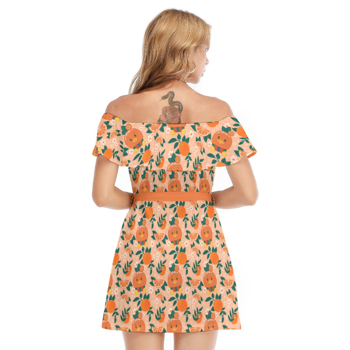Juicy Citrus Friend - Women's Off-shoulder Ruffle Dress