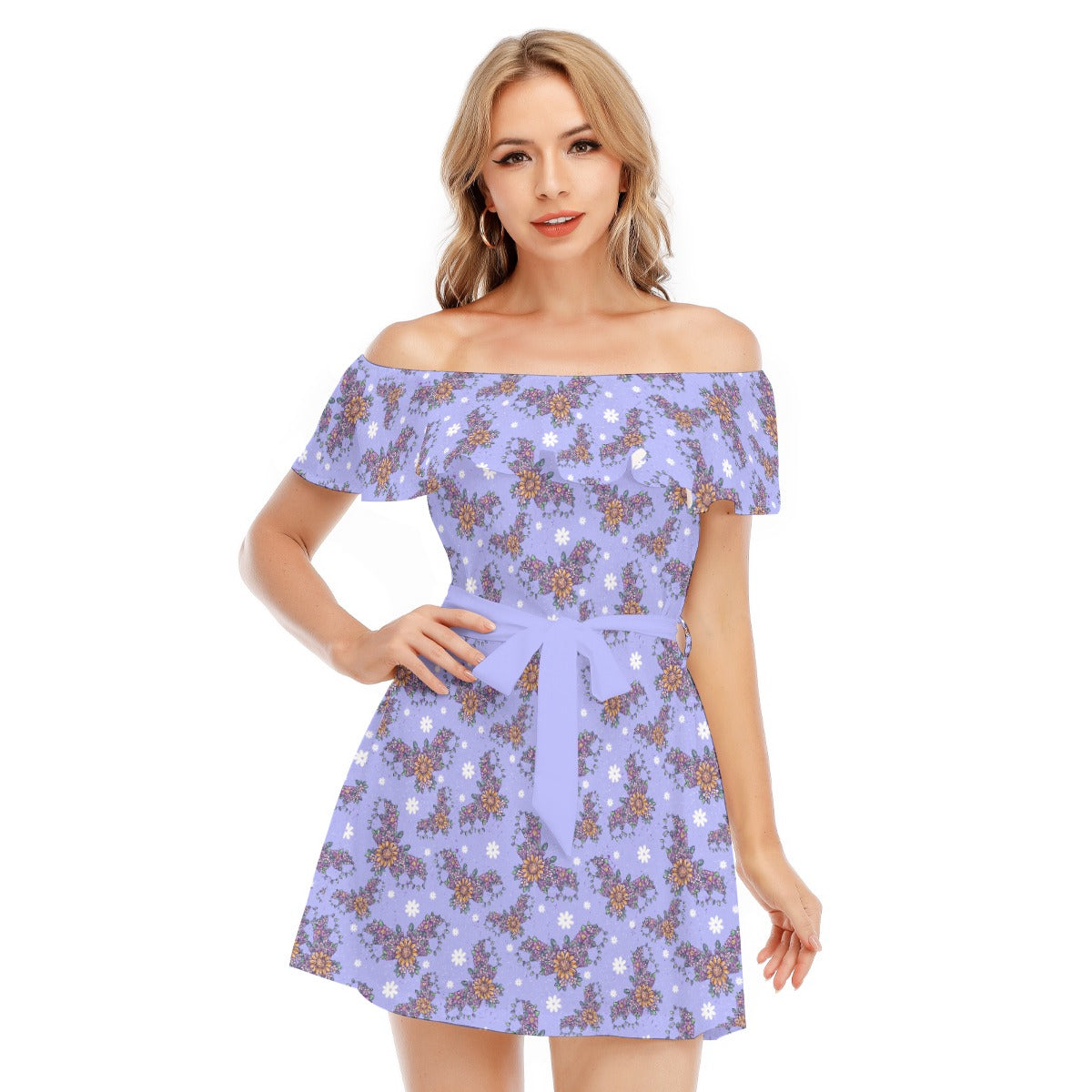 Blooming Bats - Women's Off-shoulder Ruffle Dress
