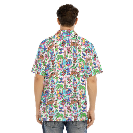 Bright Island Chaos Hand Drawn - Men's Hawaiian Button Up Shirt