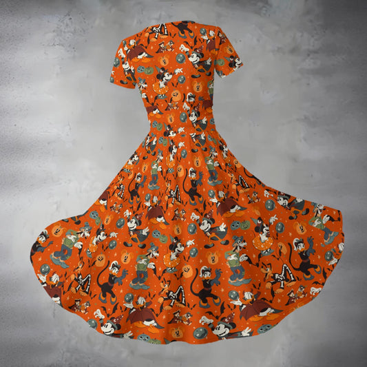 Vintage Halloween Parade - Women's V-Neck Ruched Midi Dress
