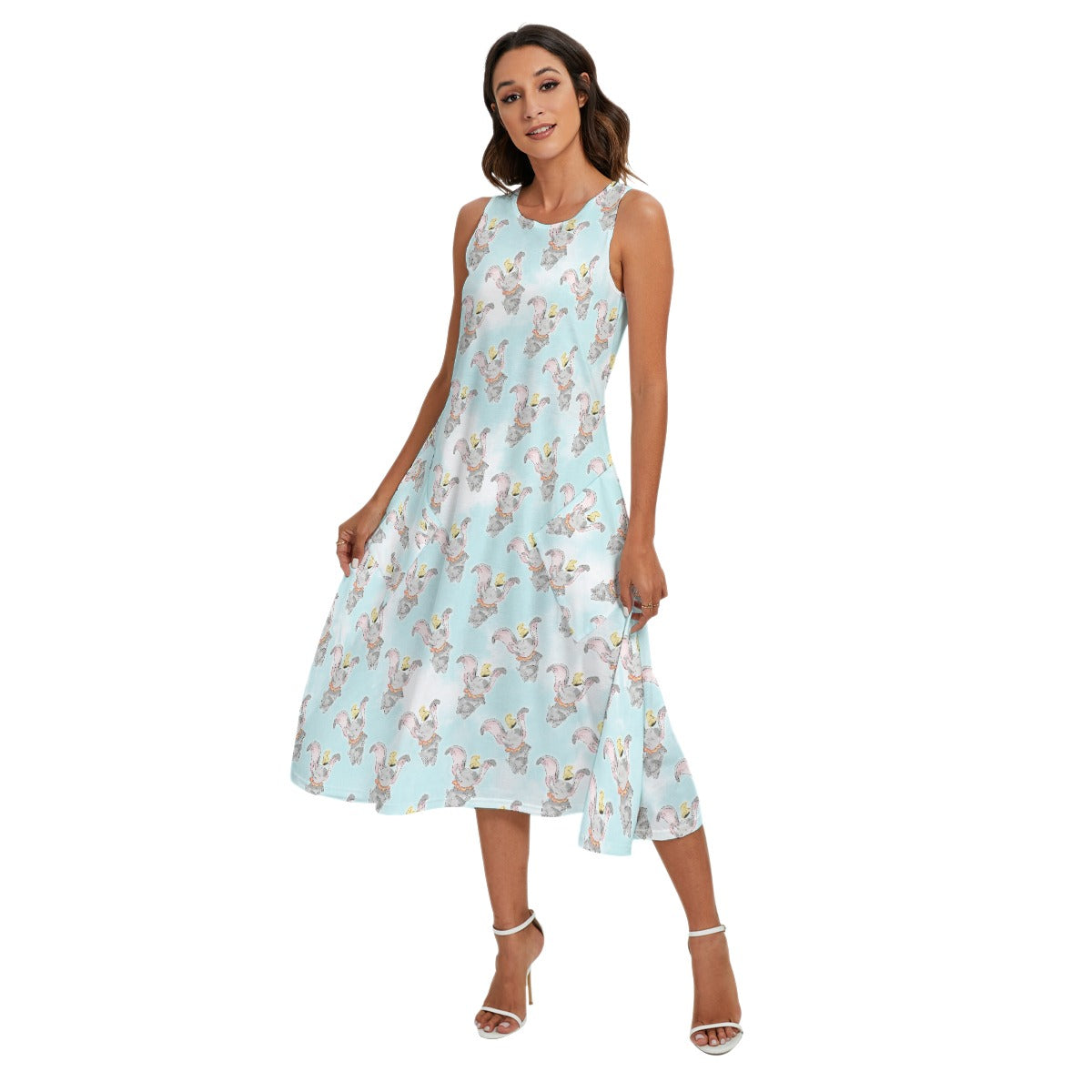 Sketch of Flying Elephant - Women’s Diagonal Pocket Midi Dress