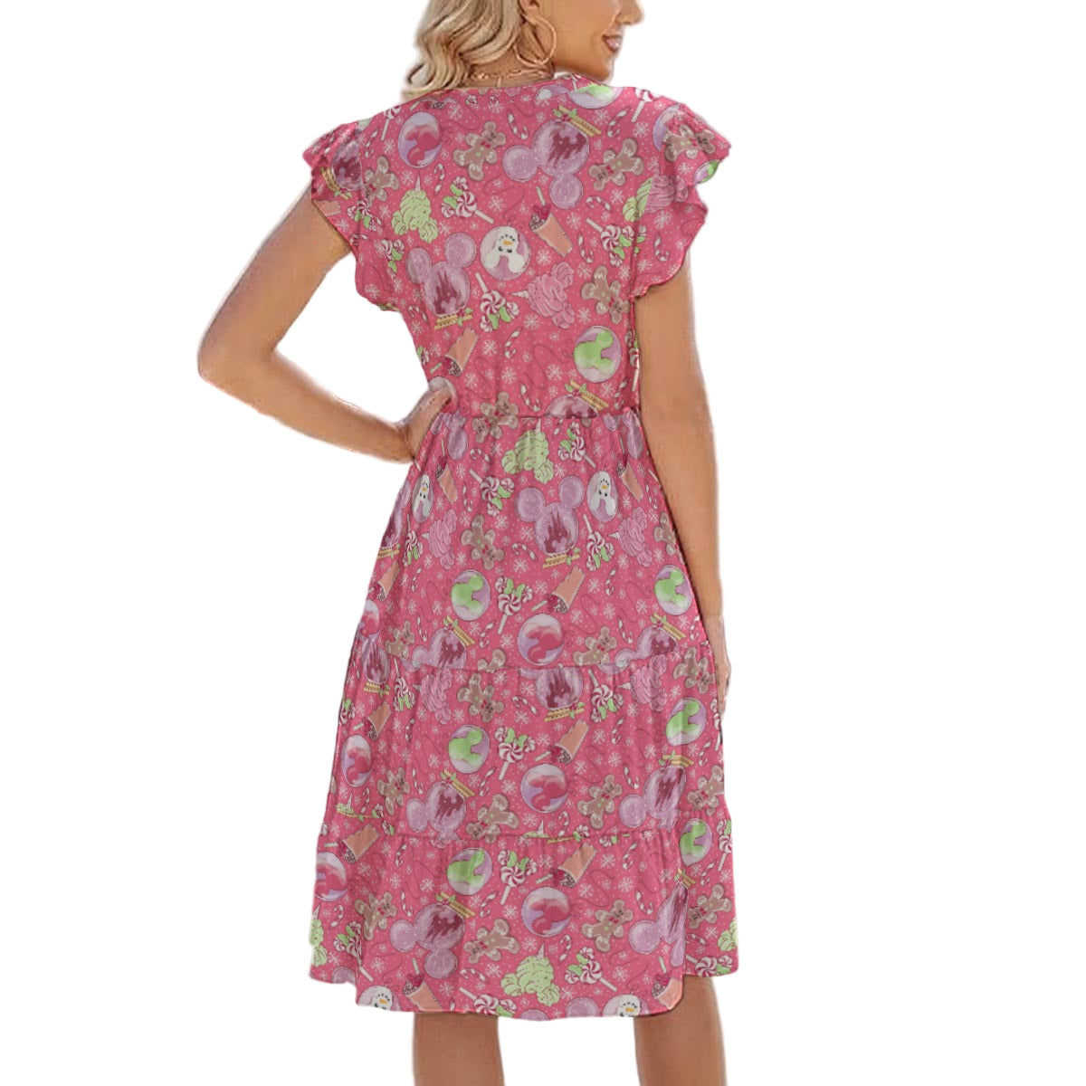 Winter Mouse Snacks & Balloons - Women's Tiered Pocket Midi Dress