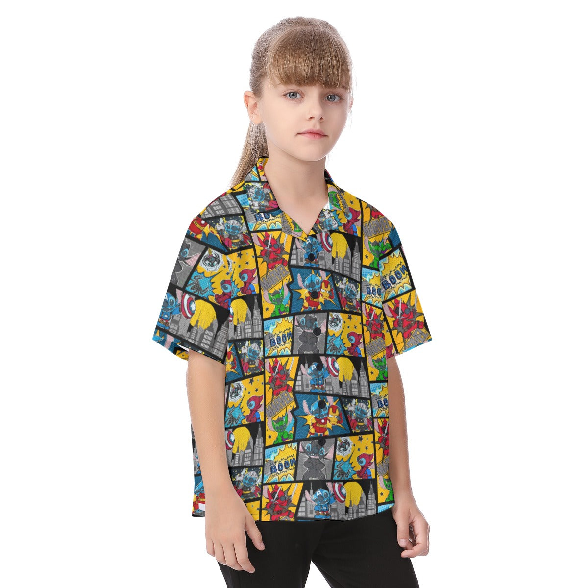 Superhero Stitch - Comic Action - Kid's Hawaiian Button Up Shirt