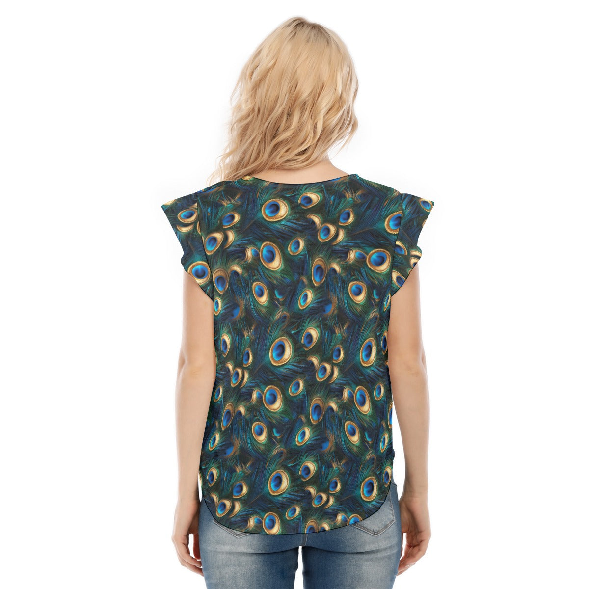 Animal Print - Peacock - Women’s Flutter Sleeve Top