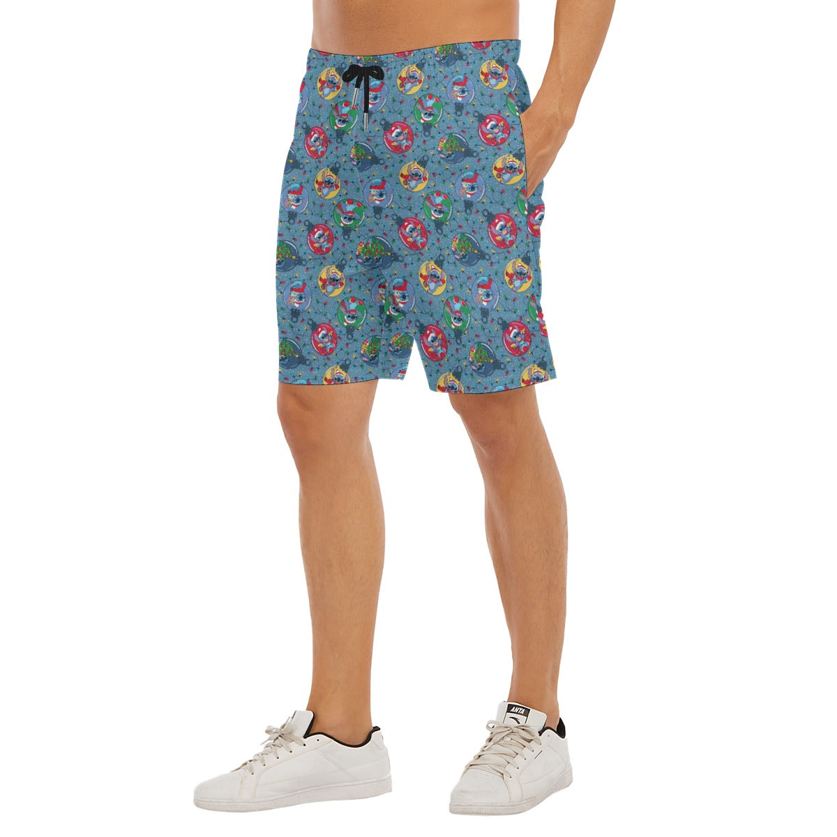 Holiday Baubles with Mischievous Blue Alien - Men’s Pocket Beach Shorts