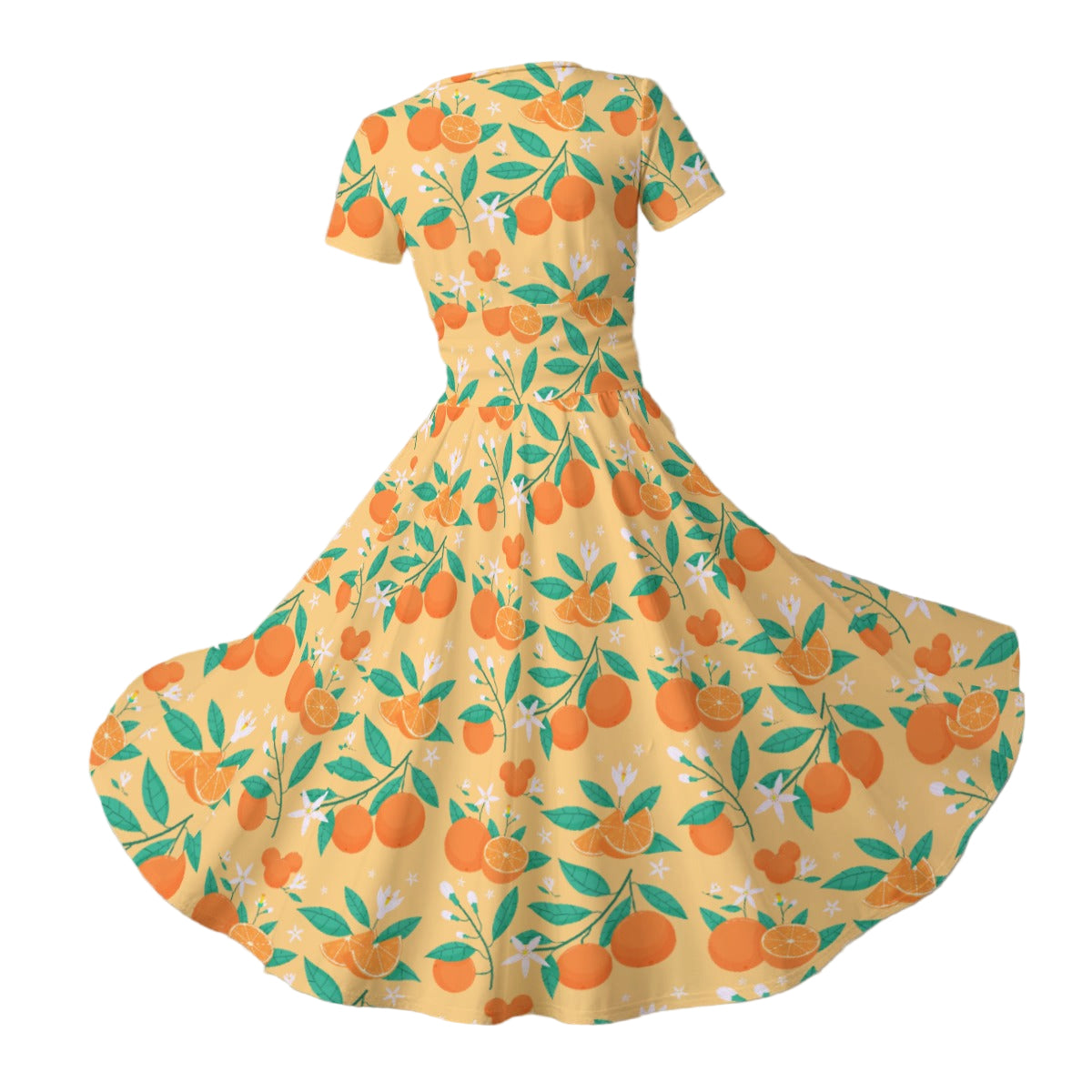 Hidden Citrus Delight - Women's V-Neck Ruched Midi Dress