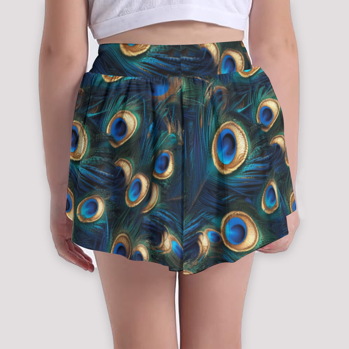 Animal Print - Peacock - Girls’ Flowy Pocket Shorts