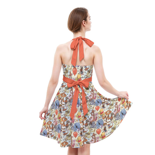 Woodland Friends Sketchched - Women's Halter Vintage Pocket Dress