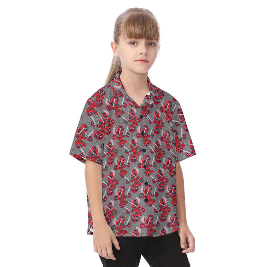 Superhero Stitch - Red Masked Hero - Kid's Hawaiian Button Up Shirt