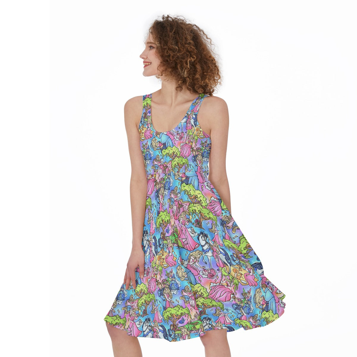 Dreaming Princess Storybook Scenes - Women's Pocket Midi Skater Dress