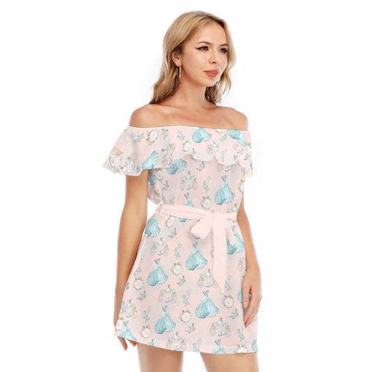 Pastel Midnight Magic - Women's Off-shoulder Ruffle Dress