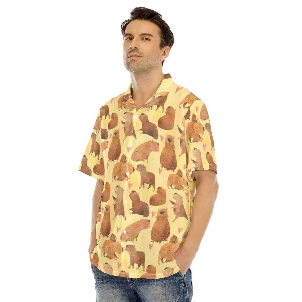 Capybara Love - Men's Hawaiian Button Up Shirt