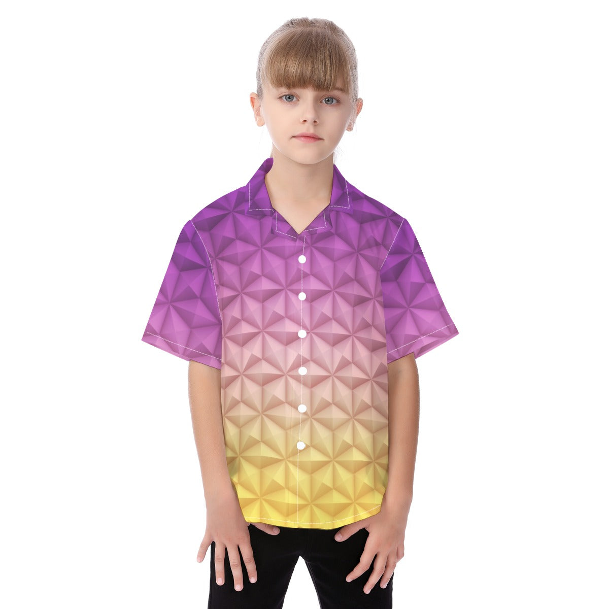 Geometric Spaceship Sphere - Kid's Hawaiian Button Up Shirt