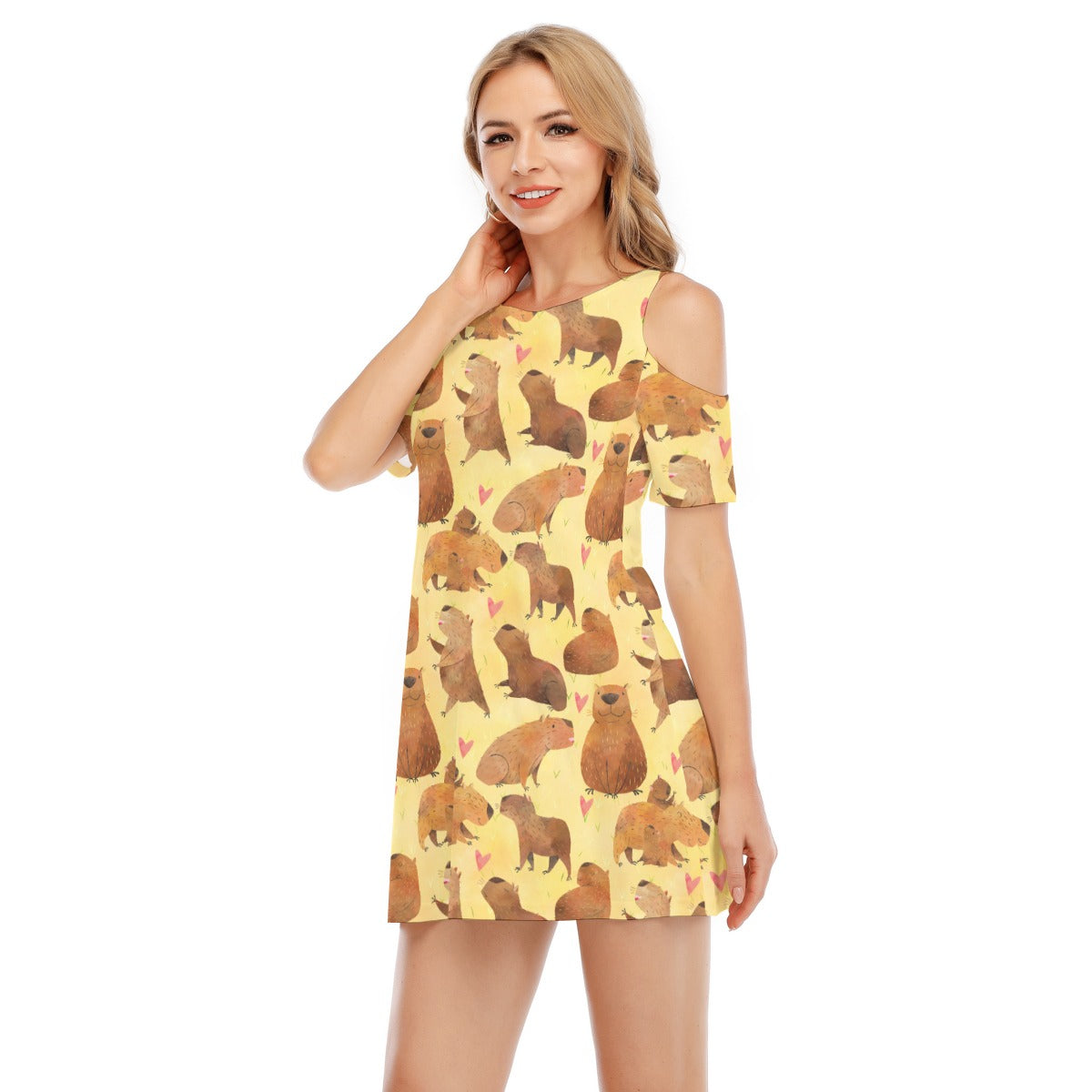 Capybara Love - Women's Cold Shoulder Cotton Dress