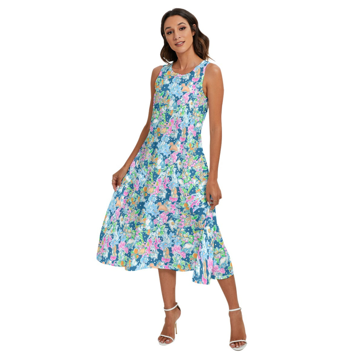 Tropical Paws & Petals - Beloved Dogs - Women’s Diagonal Pocket Midi Dress