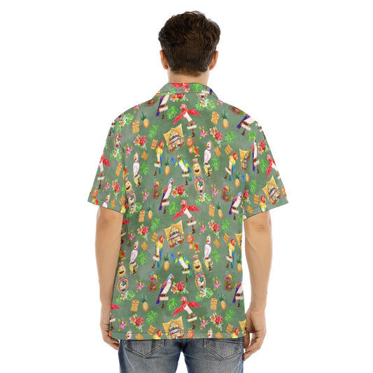Orange Bird & Tiki Friends - Men's Hawaiian Button Up Shirt