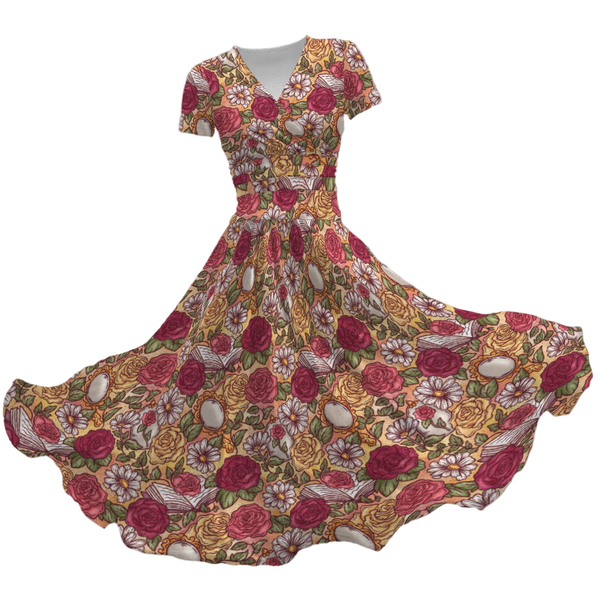 Fairytale Florals – Timeless Tale Blooms - Women's V-Neck Ruched Midi Dress