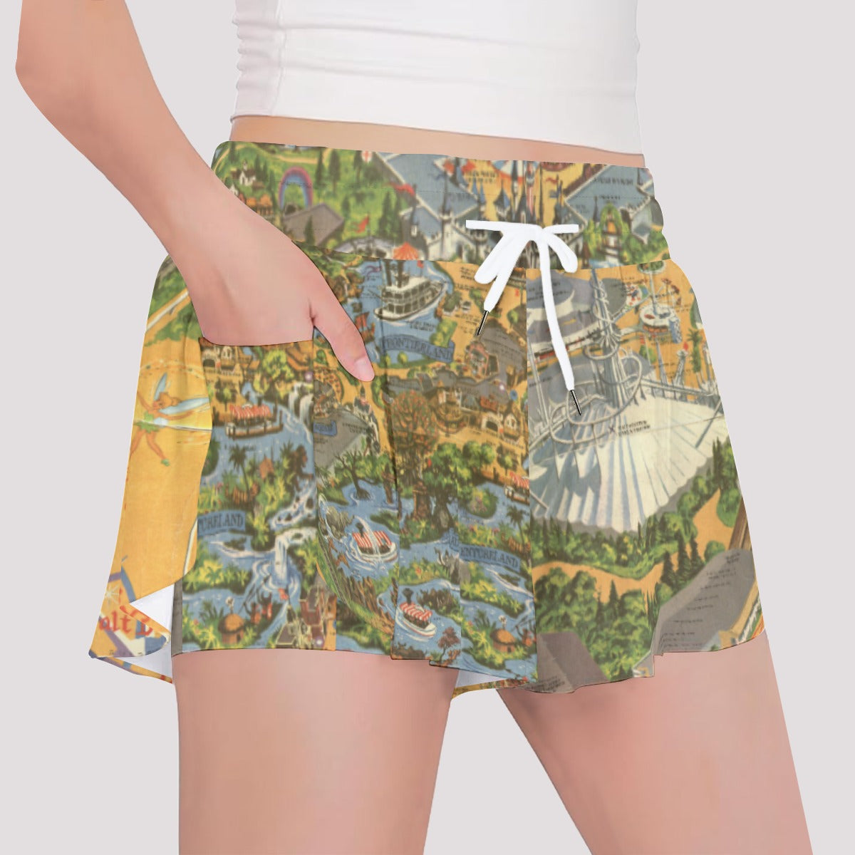 Vintage Theme Park Map- Girls’ Flowy Pocket Shorts