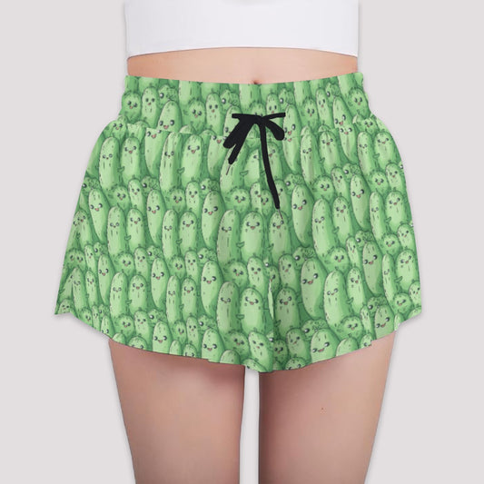 Kawaii Pickle Party - Girls’ Flowy Pocket Shorts