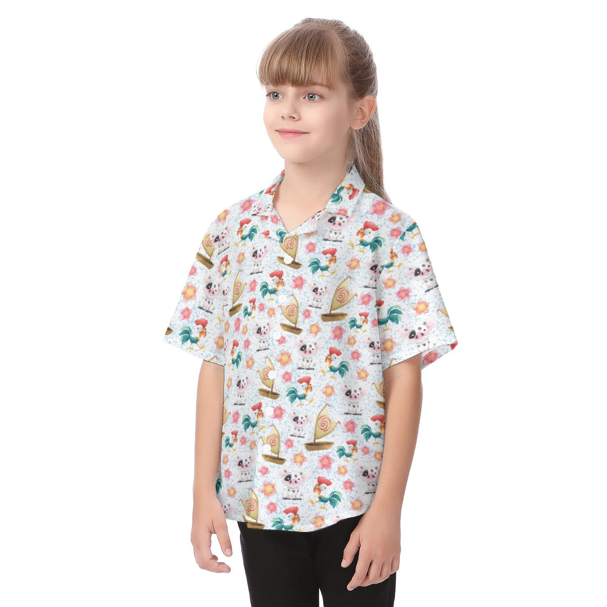 Island Pig & Rooster Duo - Kid's Hawaiian Button Up Shirt