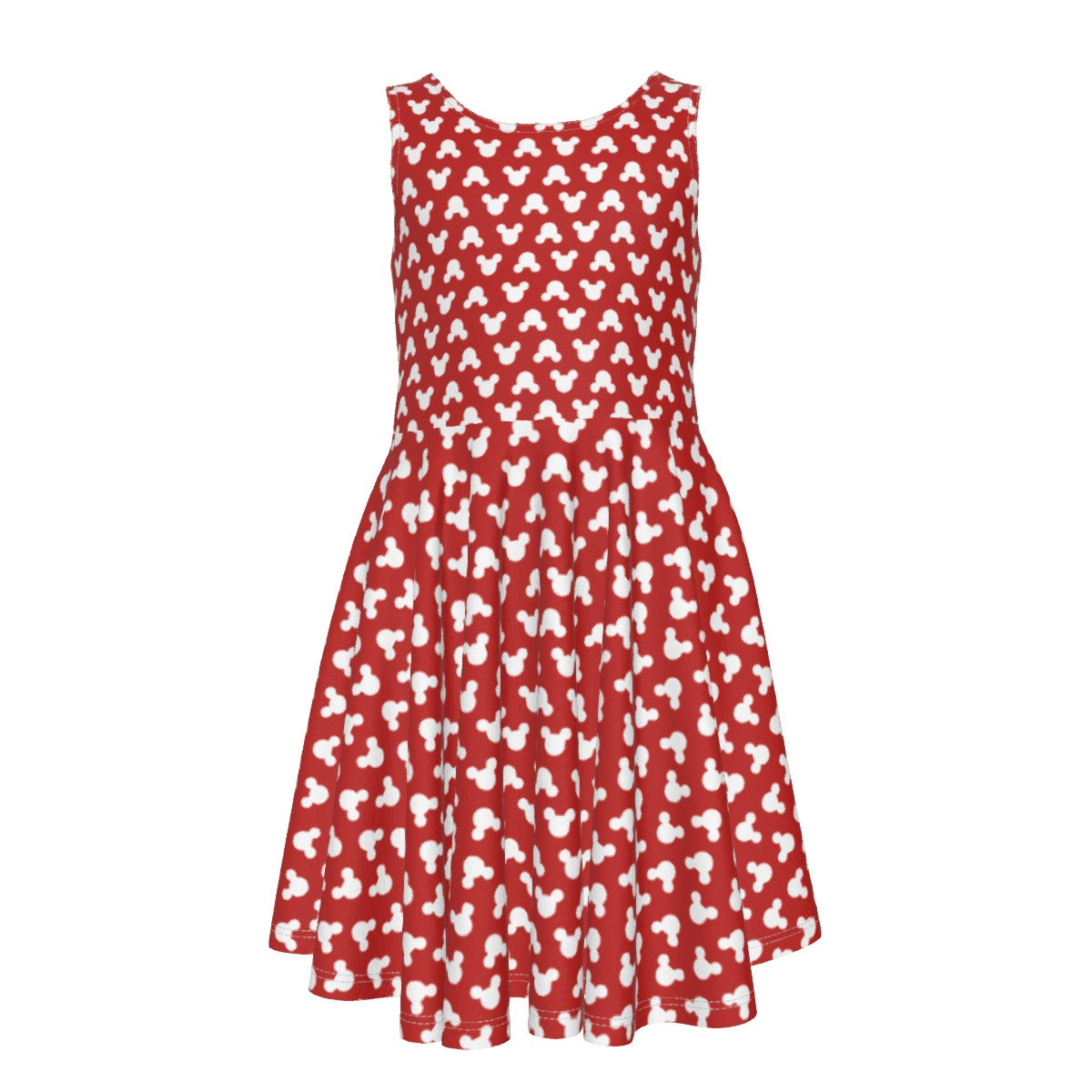 Playful Polka Dot Ears Red- Kid's Sleeveless Skater Dress