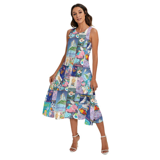 Vintage Fantasy Ride Posters - Women’s Diagonal Pocket Midi Dress