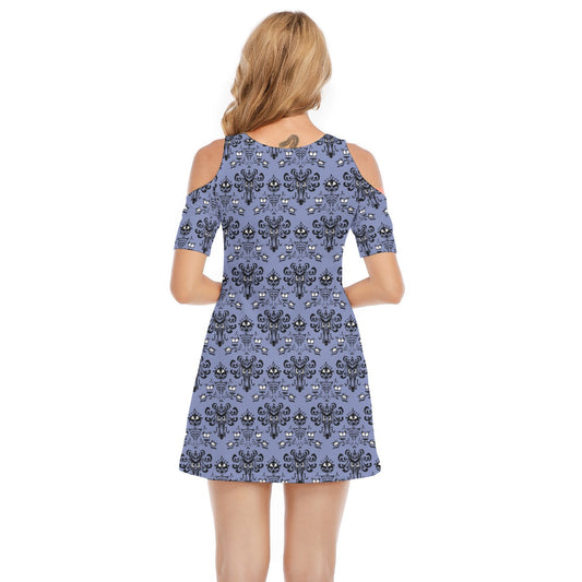 Haunted Mansion Wallpaper - Women's Cold Shoulder Cotton Dress