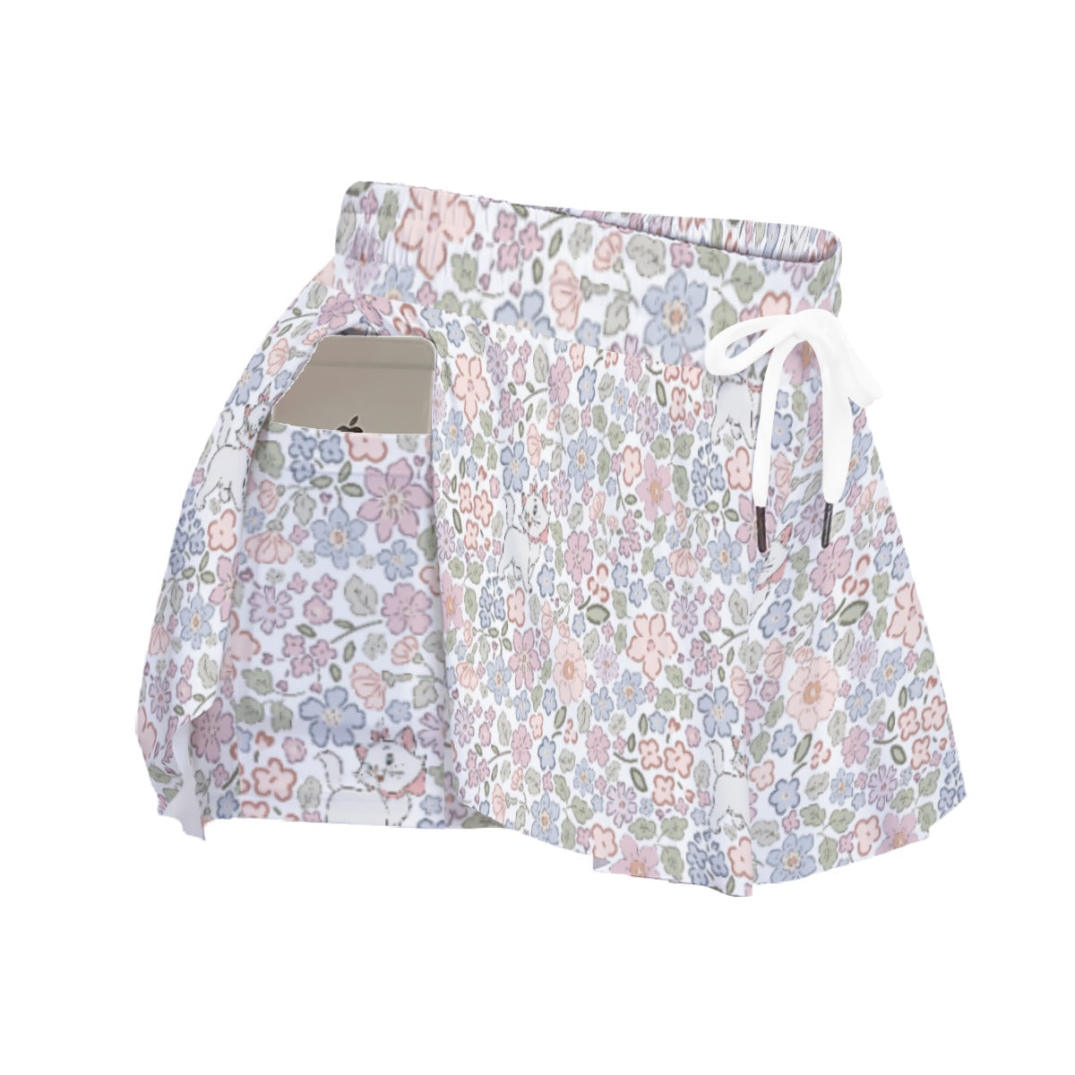 Springtime Kitten Garden Elegance - Women's Flowy Pocket Shorts