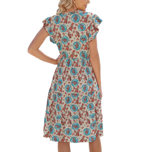Joyful Crab by the Sea - Women's Tiered Pocket Midi Dress